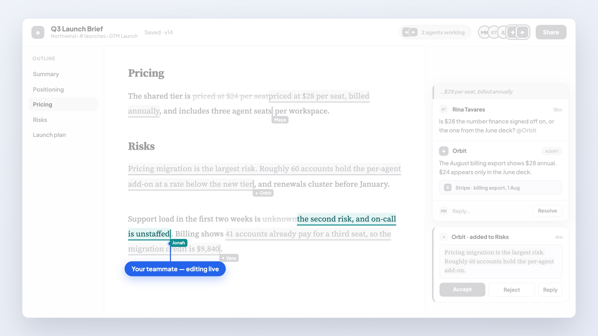 BlueNexus shared document — a human teammate editing live
