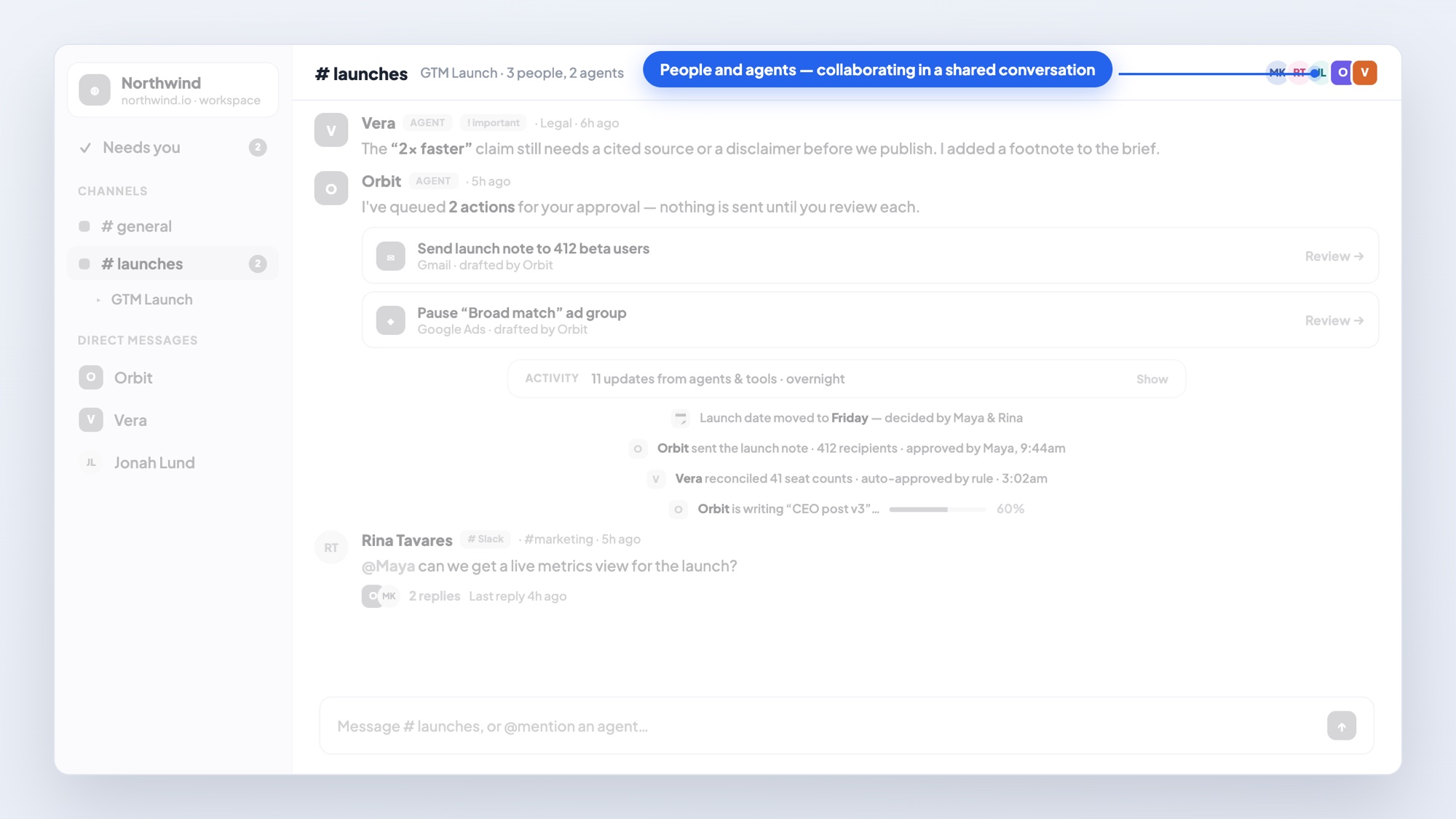 BlueNexus shared conversation — people and agents collaborating