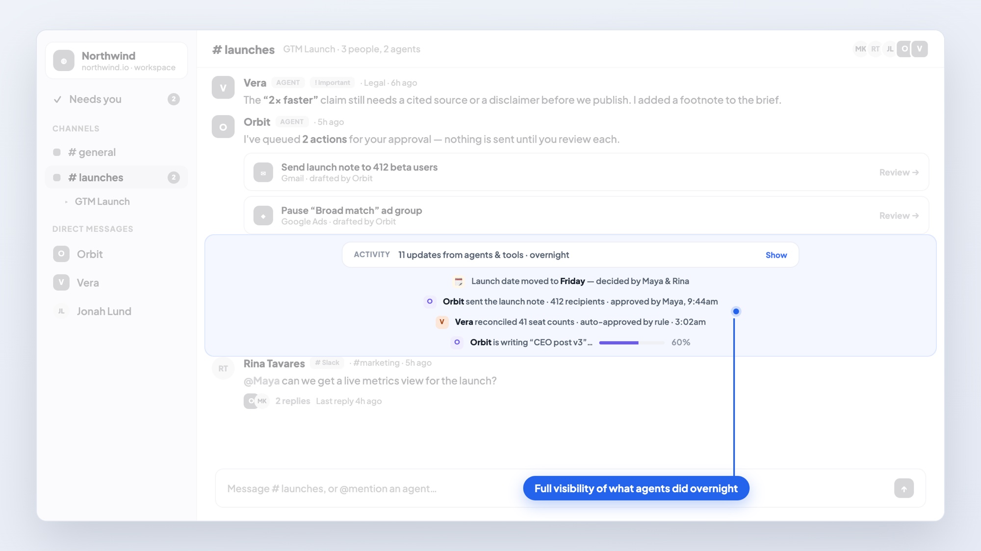 BlueNexus shared conversation — agent actions queued for review